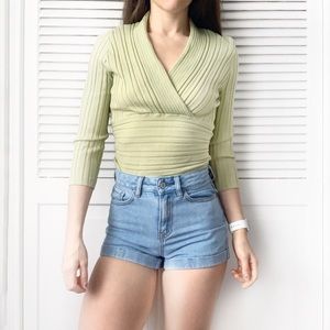 Vermani Lime Knit Silk Blend 3/4 Sleeve Top NWT